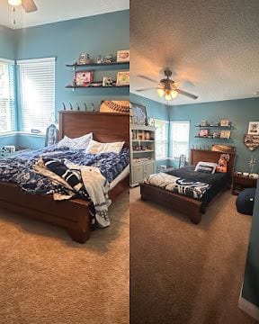 Before and after deep cleaning and organising a bedroom in Northeast Florida